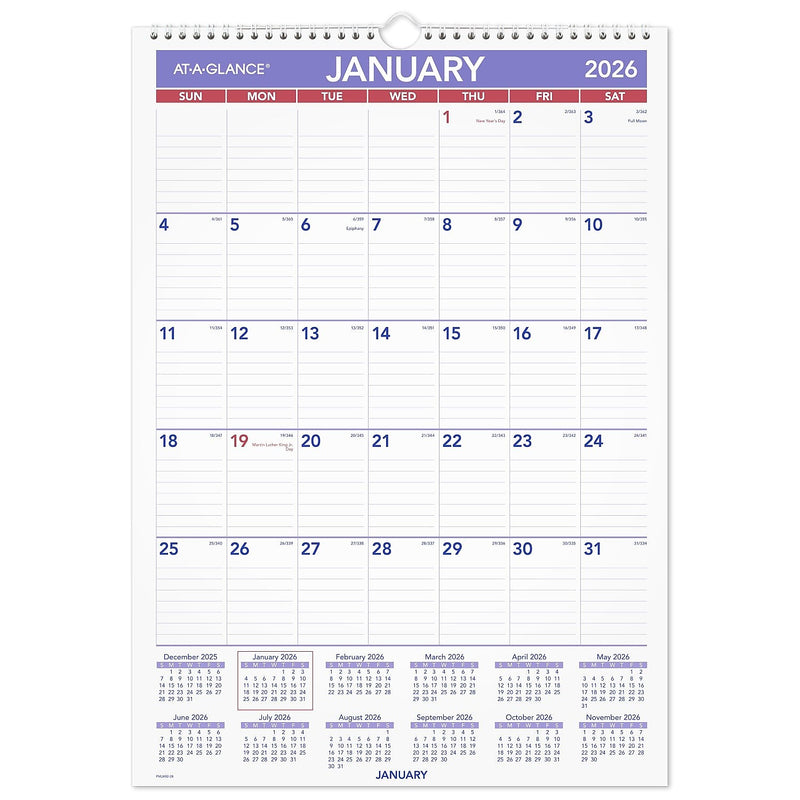 2026 AT-A-GLANCE 17" x 12" Monthly Dry Erase Wall Calendar, White/Purple (PMLM02-28-26)