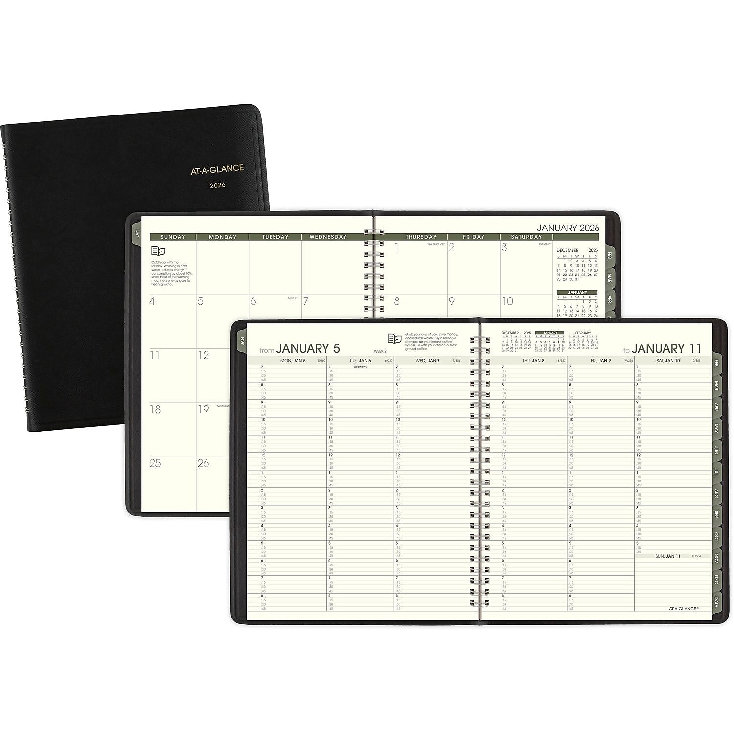 2026 AT-A-GLANCE Recycled 7" x 8.75" Weekly & Monthly Appointment Book, Faux Leather Cover, Black (70-951G-05-26)