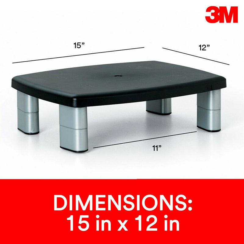 3M Adjustable Monitor Stand, Up to 21" Monitor, Black/Silver (MS80B)