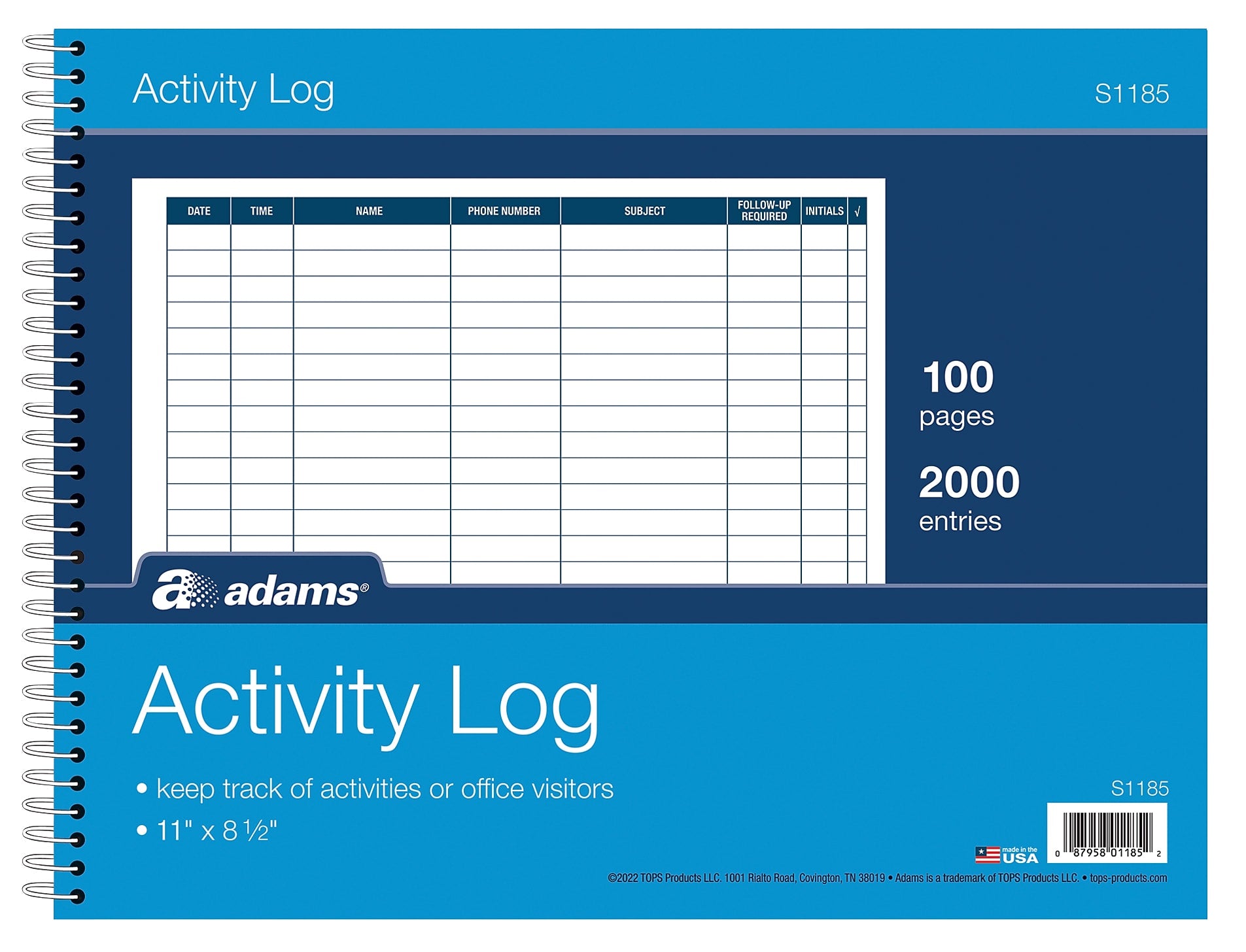 Adams Record Book, 8 Columns, 11" x 8.5", White, 50 Sheets/Book (S1185)