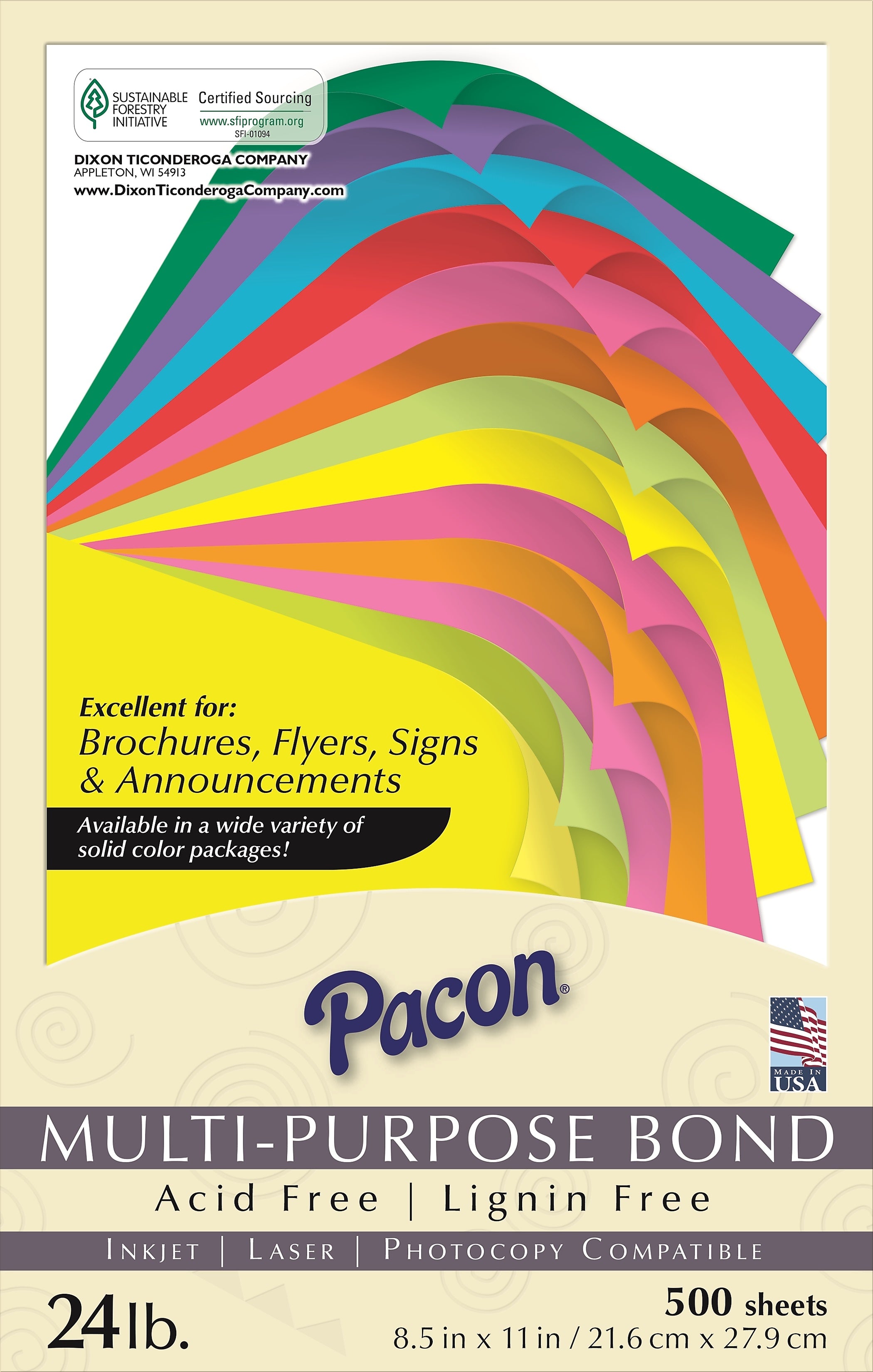 Pacon Kaleidoscope Multipurpose Colored Paper, Hyper Pink, 8 1/2" x 11", 500 Sheets/Rm (PAC102206)