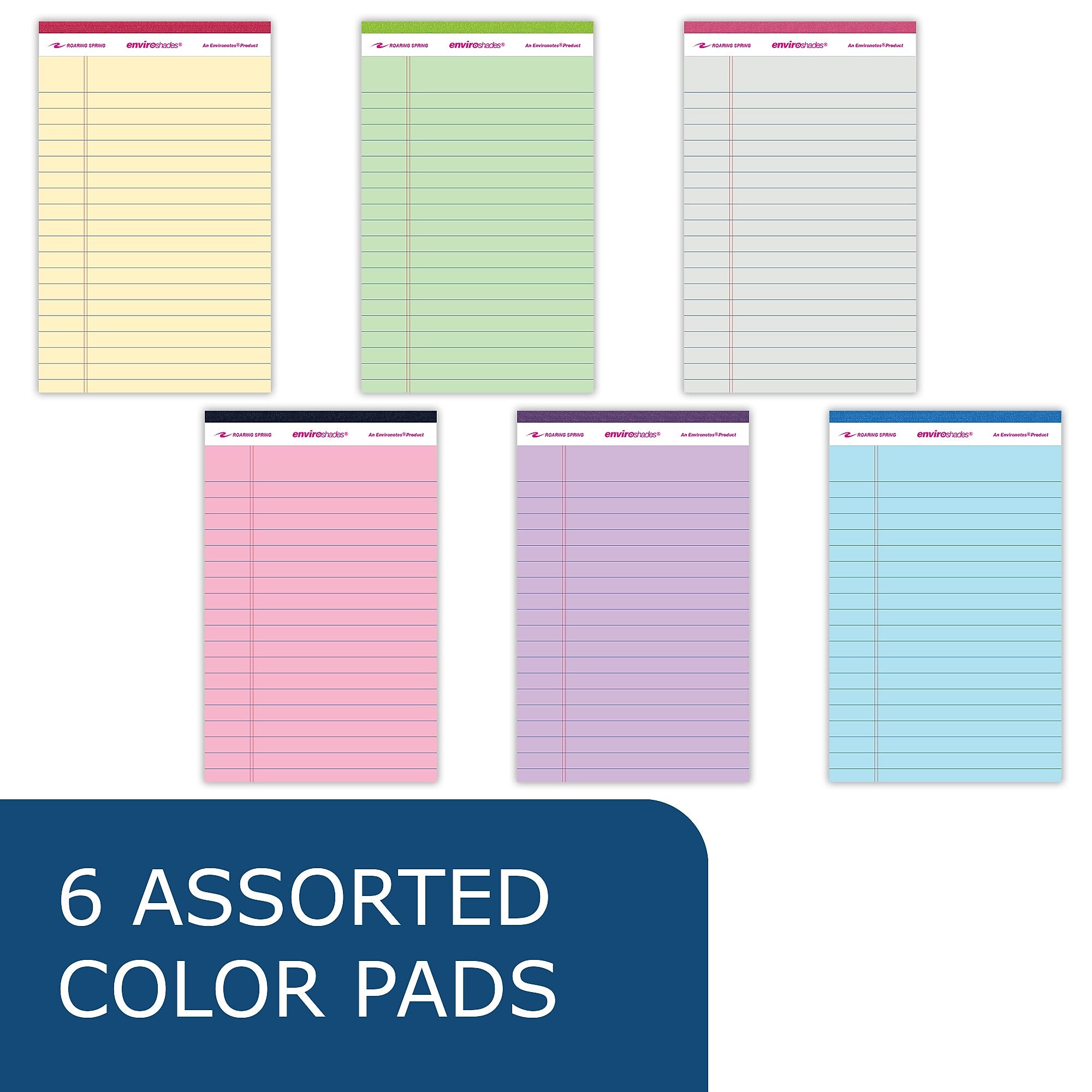 Roaring Spring Paper Products Enviroshades Notepad, 5" x 8.25", Legal Ruled, 6/Pack (74220)