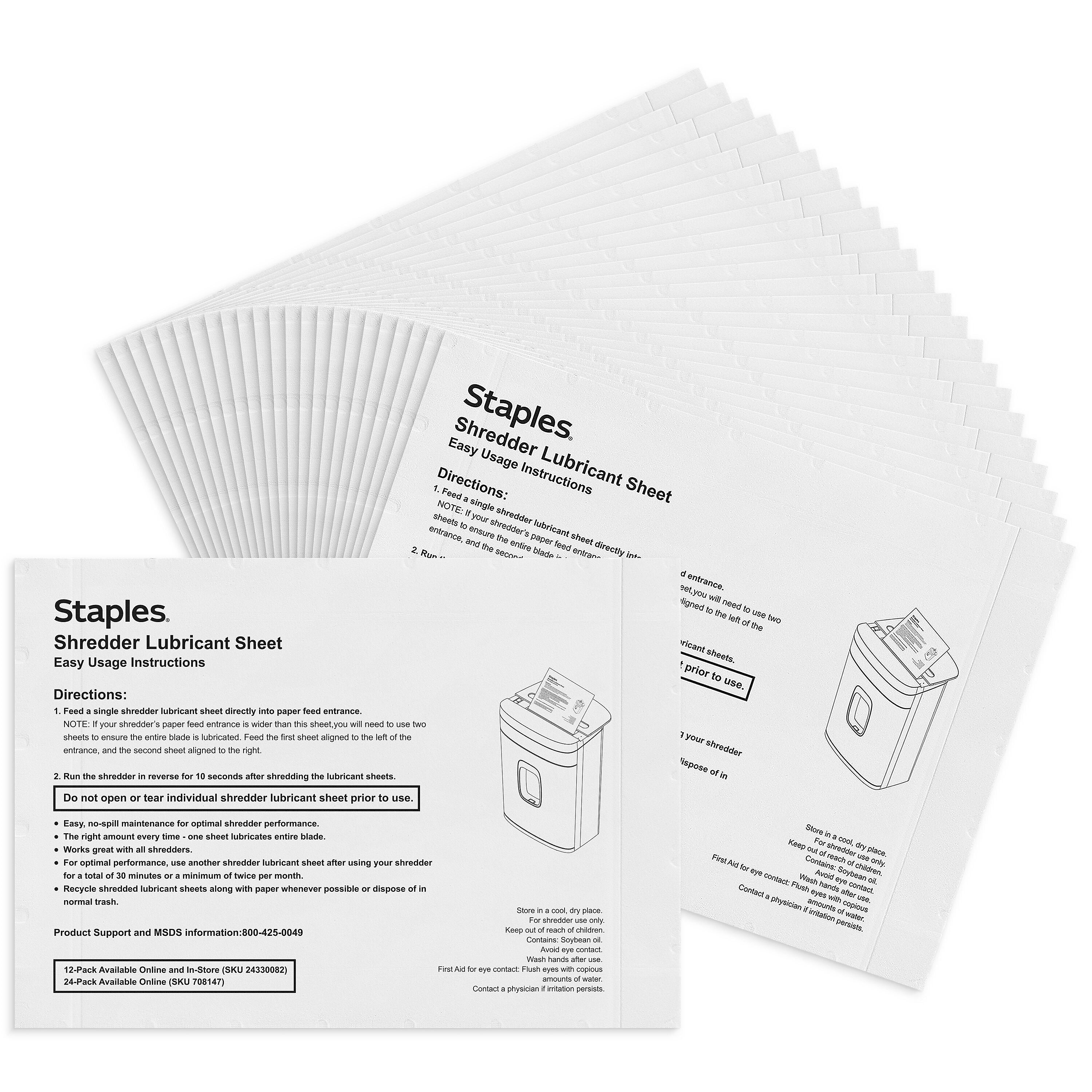 Staples Shredder Lubricant Sheets, 8.5" x 6", 24/Pack (36395)