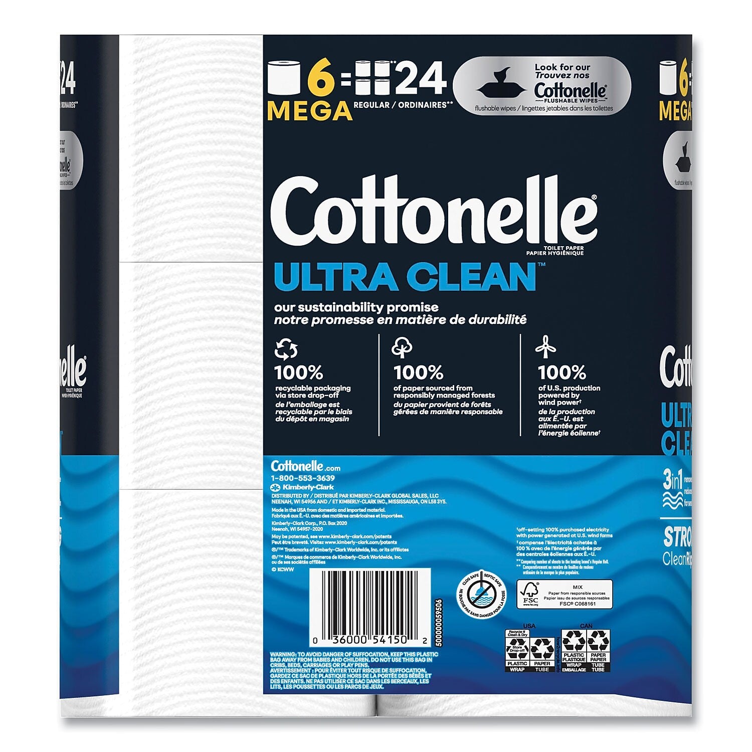 Cottonelle Ultra CleanCare Toilet Paper, 1-Ply, White, 284 Sheets/Roll, 36 Rolls/Carton (KCM55699)