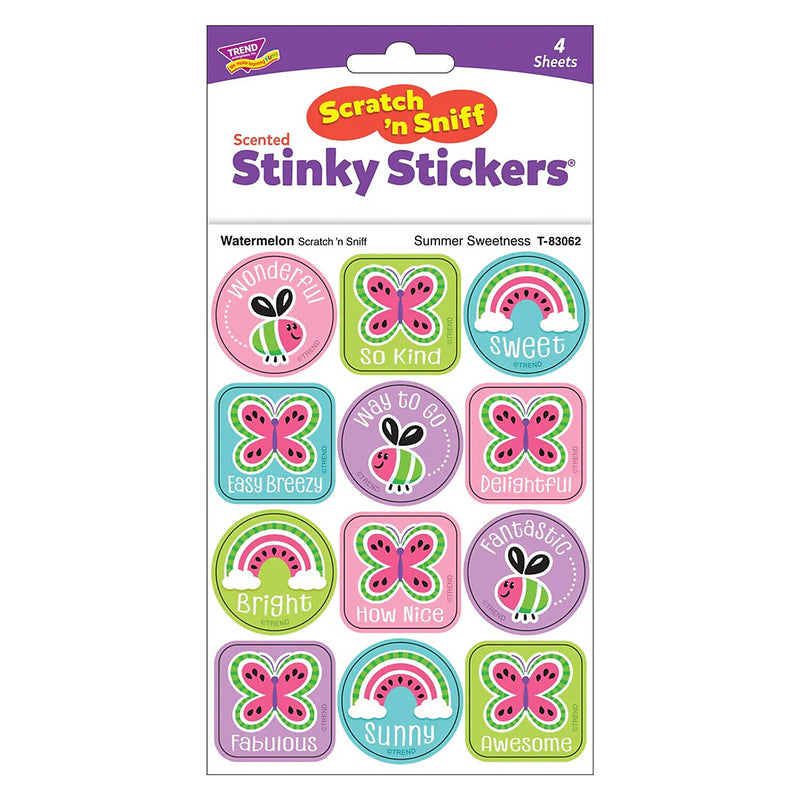 Trend Enterprises Summer Sweetness, Watermelon Scent Scratch 'n Sniff Stinky Stickers, Multicolored, 48/Pack, 6/Packs/Bundle