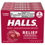 Halls Mentho-Lyptus Cough & Sore Throat Lozenges, Cherry, 9 Pieces/Pack, 20 Packs/Box (AMC62476)