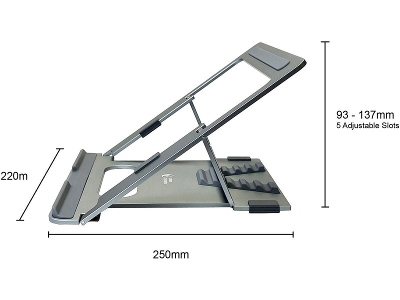 Amer 10" x 6" Aluminum Folding Laptop Stand for 15.6" Laptops, Silver (AMRNS01DG)