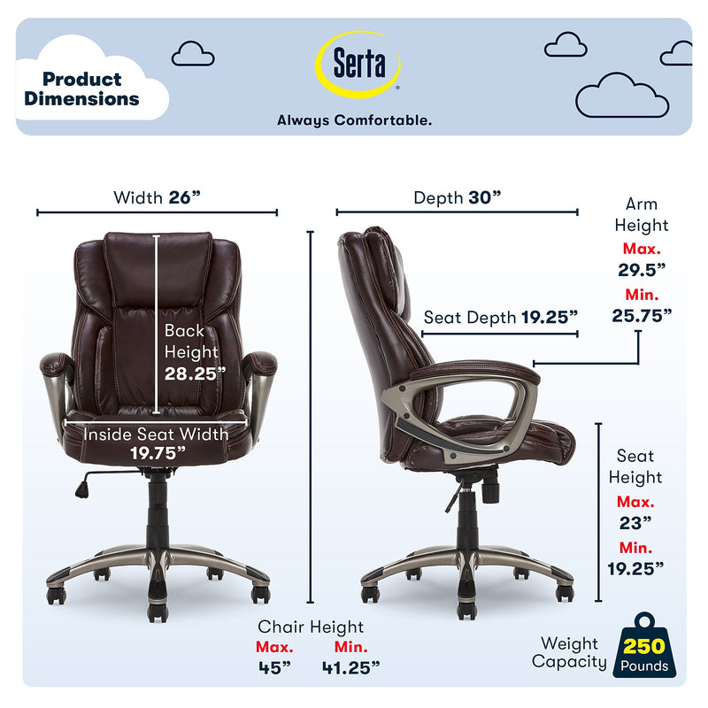 Serta Garret Ergonomic Bonded Leather Swivel Executive Chair, Biscuit Brown (CHR200090)