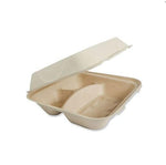 World Centric Fiber Hinged Containers, 3-Compartment, 9.3" x 9" x 3.3", Natural, Paper, 300/Carton (WORTOSCU9TLFP)