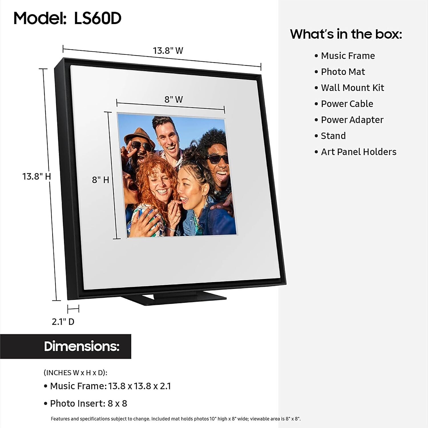 Samsung Music Frame Wireless Computer Speaker System, Black (HW-LS60D/ZA)