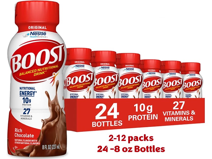 Boost Original Rich Chocolate Nutritional Drink, 8 oz., 12 Bottles/Pack, 2 Packs/Carton (12485709)