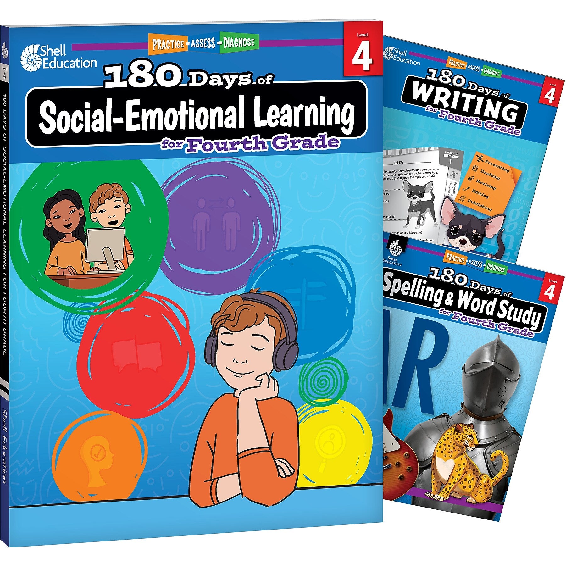 Shell Education 180 Days Social-Emotional Learning, Writing, & Spelling Grade 4, 3/Set (SEP147656)