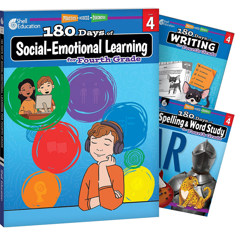 Shell Education 180 Days Social-Emotional Learning, Writing, & Spelling Grade 4, 3/Set (SEP147656)