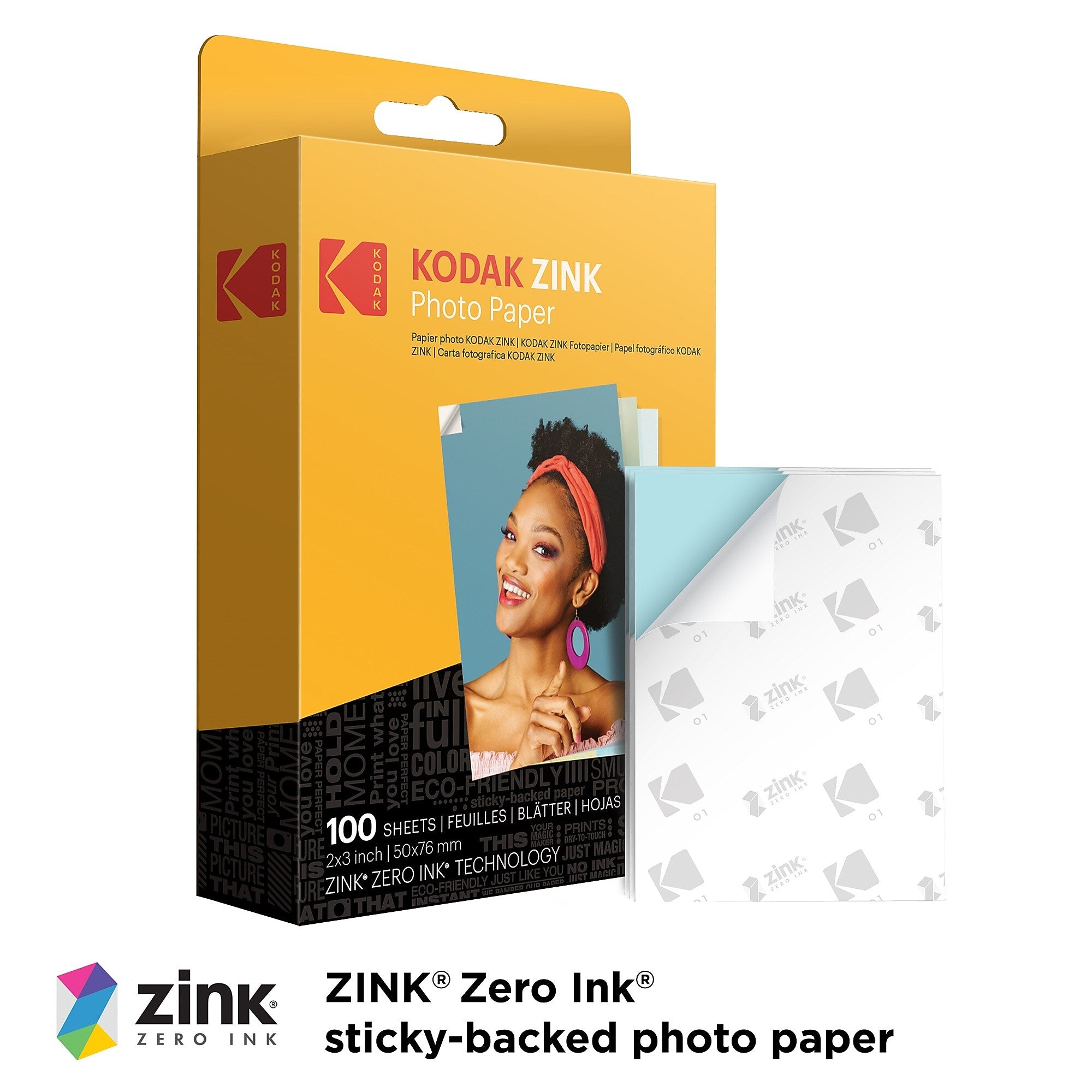 Kodak Zink Premium Photo Paper, 2" x 3", 100 Sheets/Pack (RODZ2X3100)