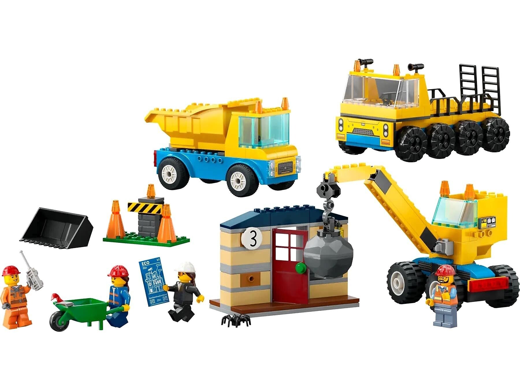 LEGO City Construction Trucks and Wrecking Ball Crane Building Set (60391)