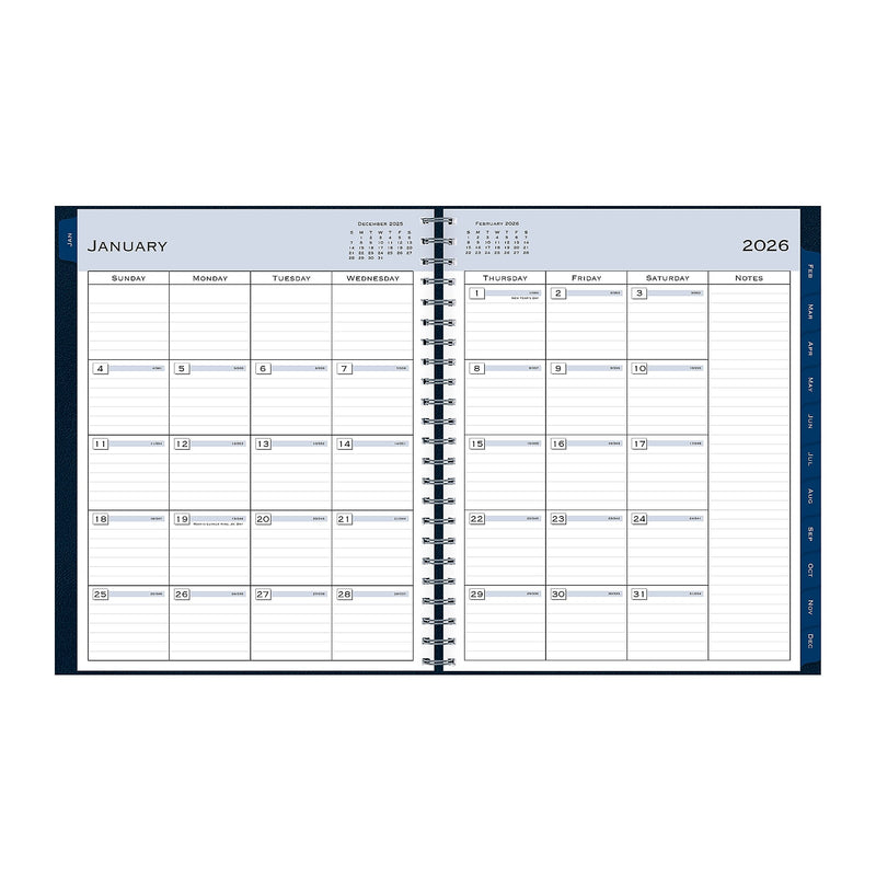 2026 Blue Sky Passages 8.5" x 11" Calendar Year Weekly & Monthly Planner, Faux Leather Cover, Navy (148658-26)