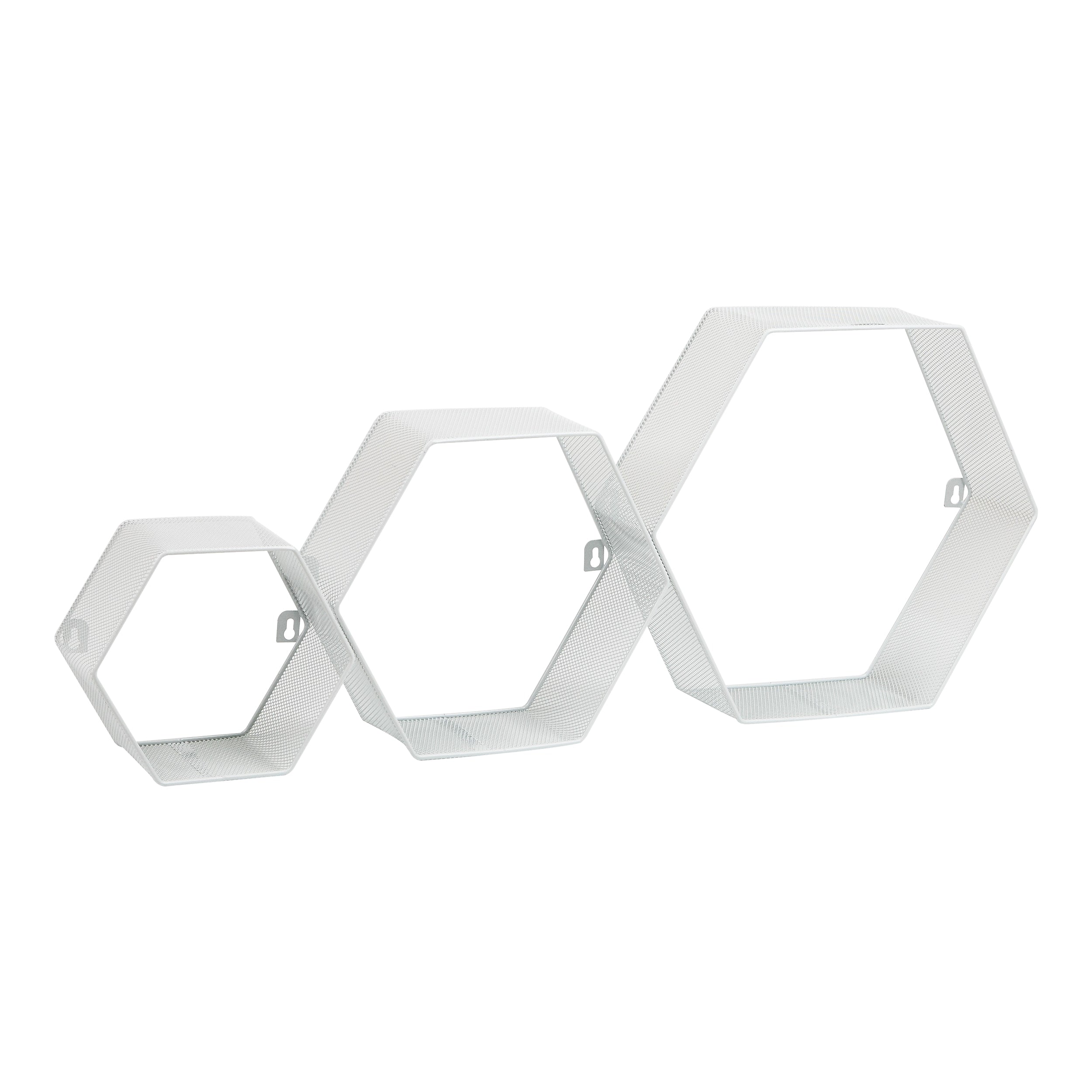 Mind Reader Metal Honeycomb Hexagon Floating Shelves, White, 3/Set (WALL3PC-WHT)