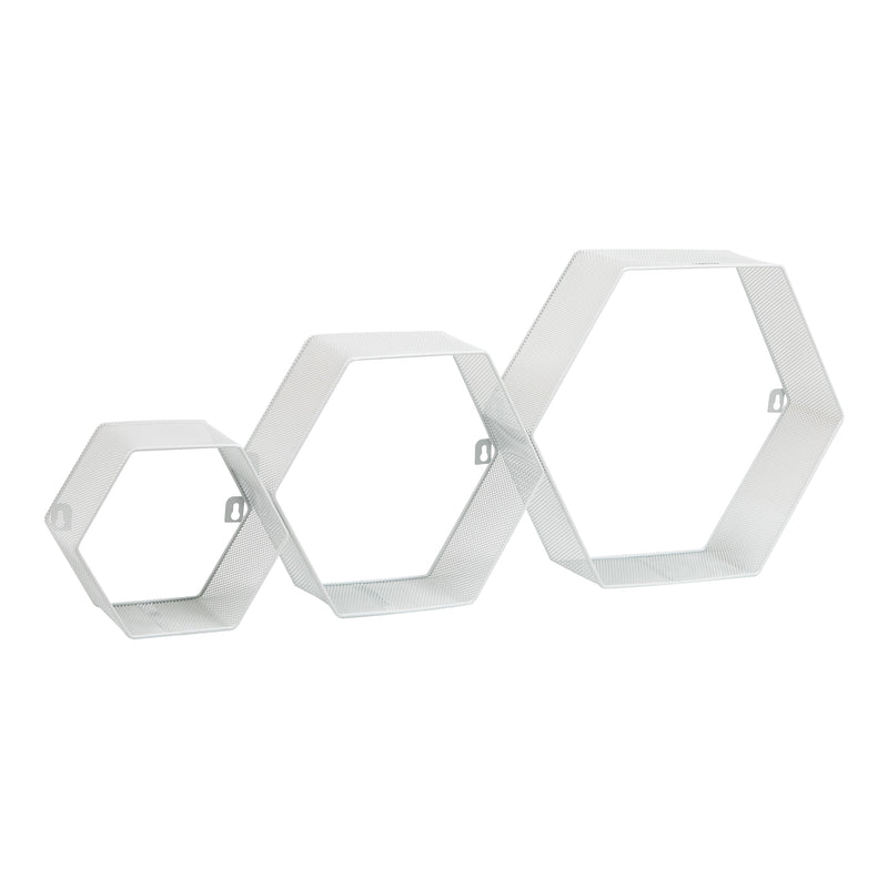 Mind Reader Metal Honeycomb Hexagon Floating Shelves, White, 3/Set (WALL3PC-WHT)