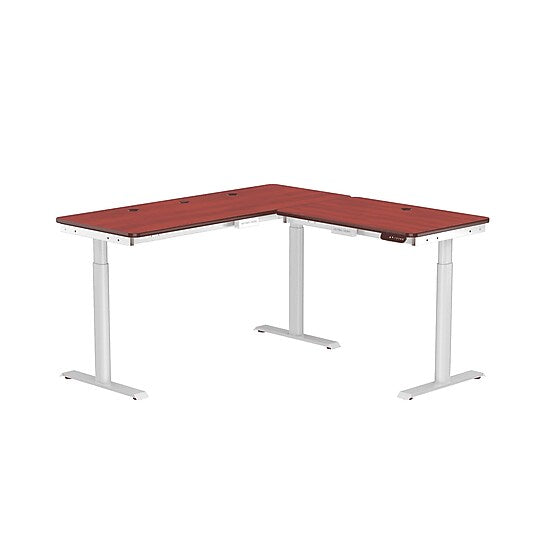 VersaDesk PowerLift 60"W Electric L-Shaped Adjustable Standing Desk, Cherry/White (PLLSD6060-WC-APP)