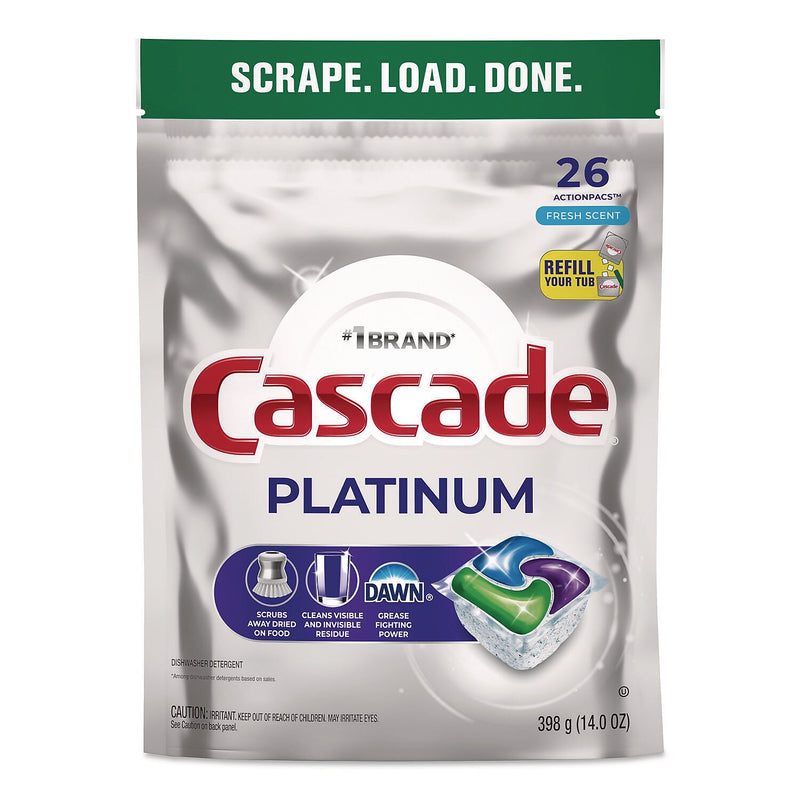Cascade Platinum ActionPacs Dishwasher Detergent, Fresh Scent, 14 oz., 26 Pacs/Pack, 4 Packs/Carton (80797184)