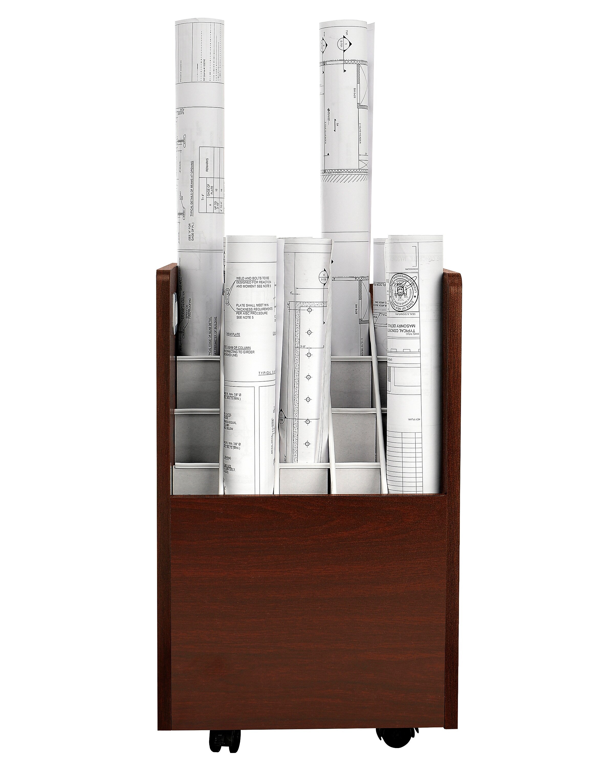 AdirOffice 20-Slot Mobile Roll File, 24.75"H x 15.25"W x 13.25"D, Mahogany (624-MA)