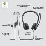 Logitech H390 Computer Headset, Over-the-Head, Black (981-000014)