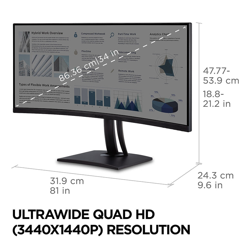 ViewSonic ColorPro 34" Curved 75Hz LED Monitor, Black (VP3456A)