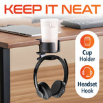 Delton H22 Under Desk Cup Holder and Desk Hook for Headphones, Black (DHSCH22)