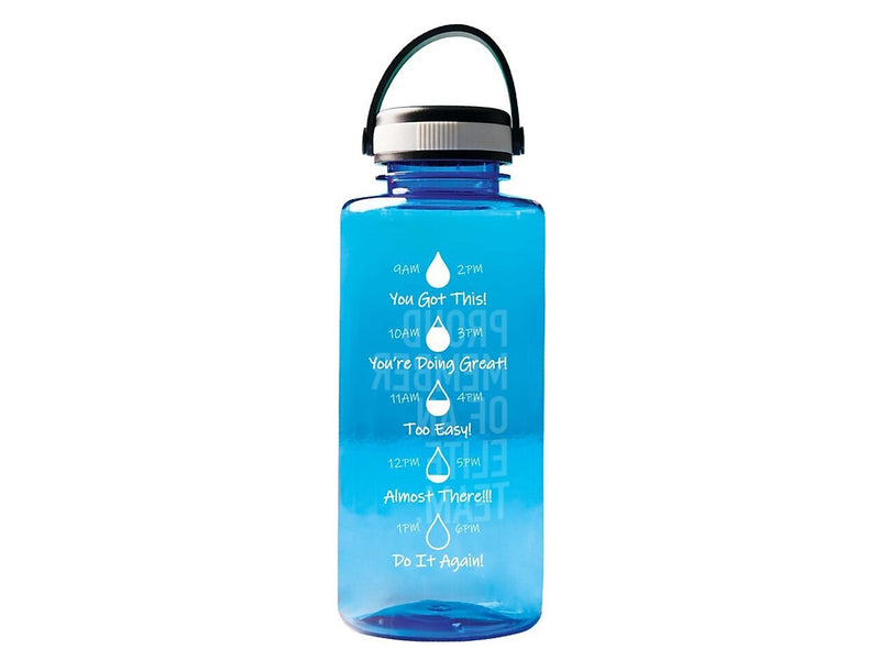 Baudville Drink it Up! "Proud Member" Plastic Water Bottle, 36 oz., Blue, 2/Pack (1396375P231)