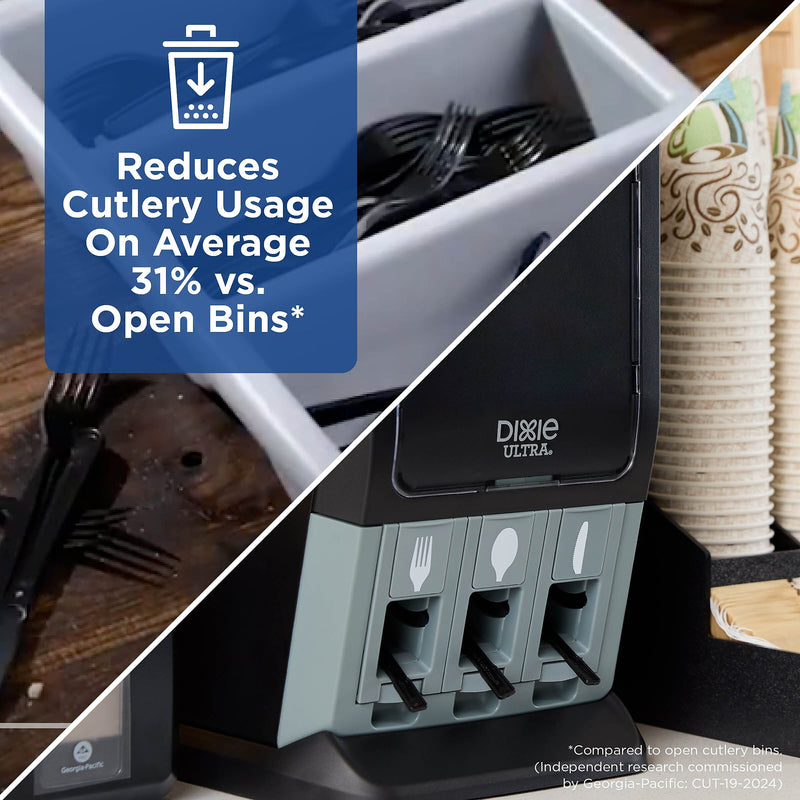 Dixie Ultra SmartStock Tri-Tower Cutlery Station Mini Plastic Dispenser, Heavy-Weight, Black (DUSSTDSP3MINI)