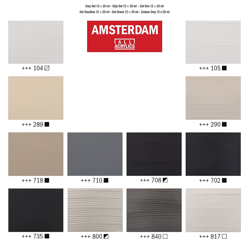 Amsterdam Greys Acrylic Paint, Assorted Colors, 12/Pack (AMS17820600)