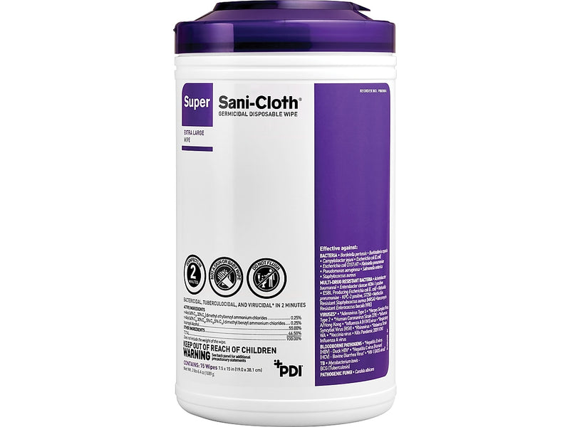 PDI Super Sani-Cloth Disinfecting Wipes, 75 Wipes/Canister, 6 Canisters/Carton (P86984CT)