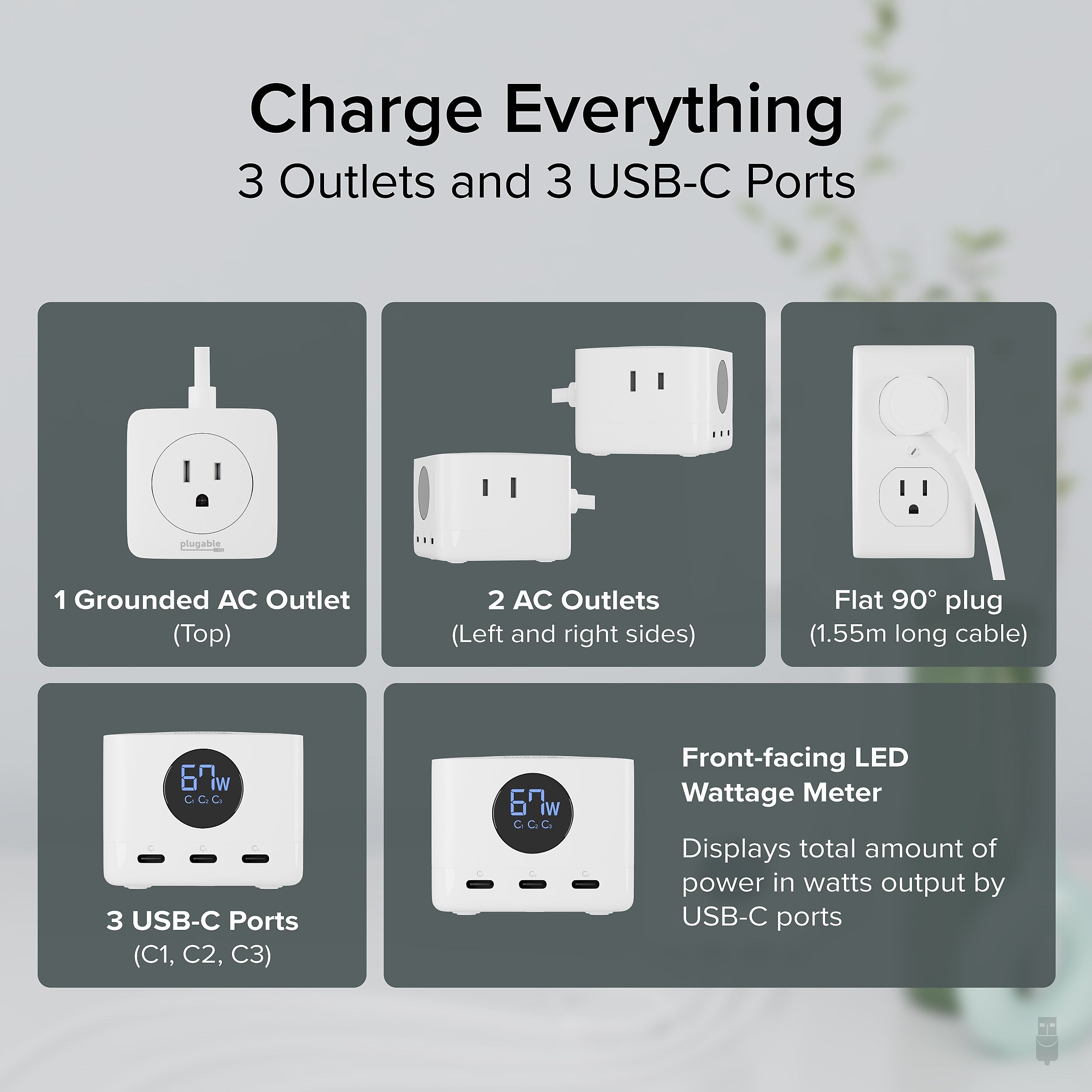 Plugable 67W USB-C Charging Station, White (PS3-METERC3)