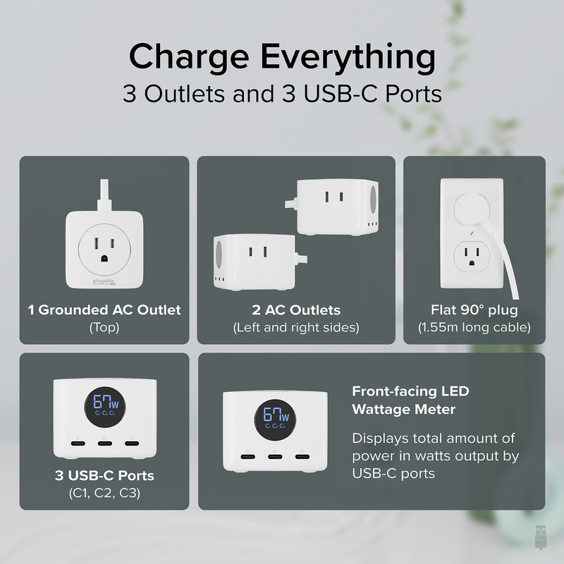 Plugable 67W USB-C Charging Station, White (PS3-METERC3)