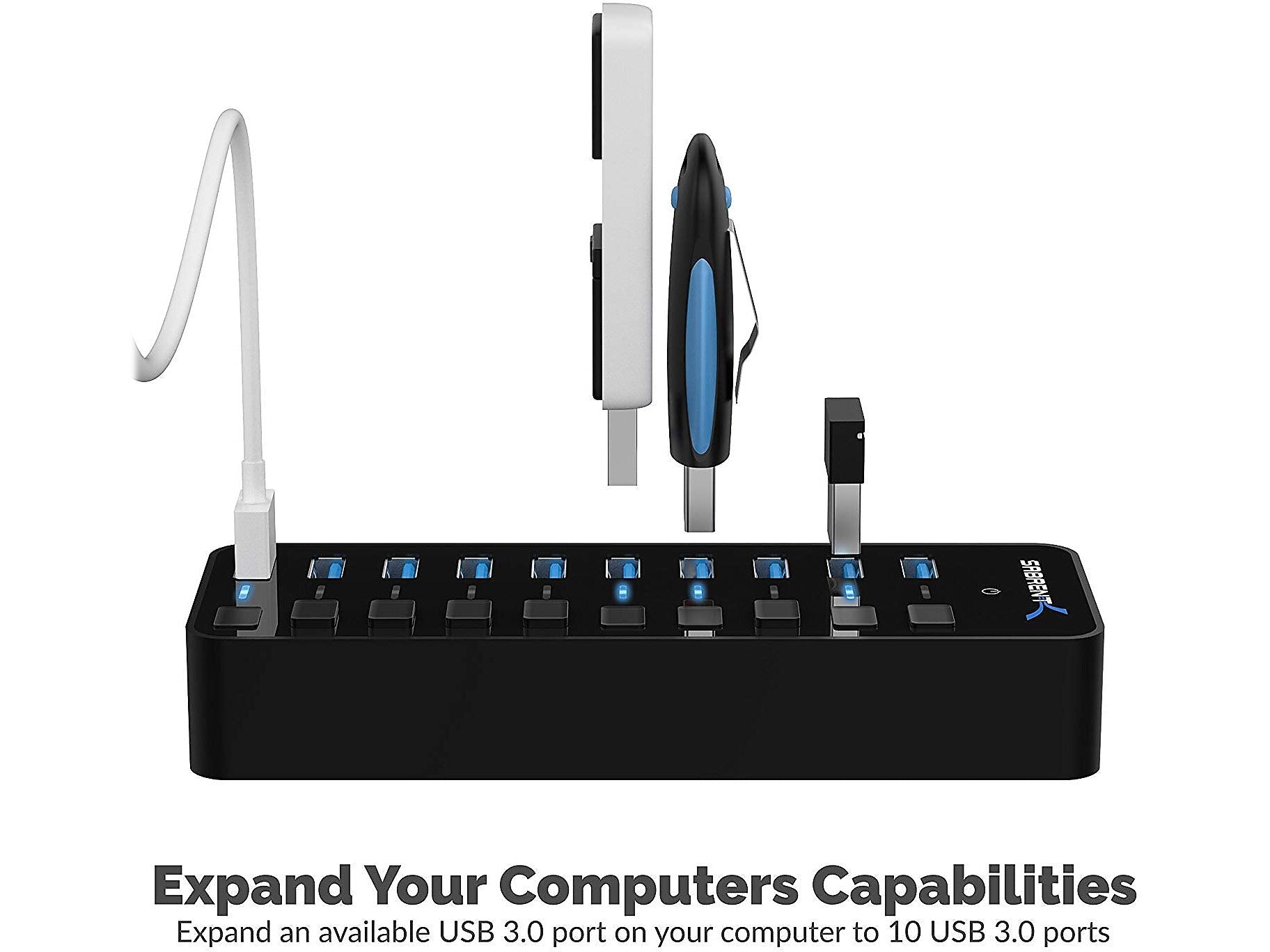 Sabrent 10-Port USB 3.0 Hub, Black (HB-BU10)