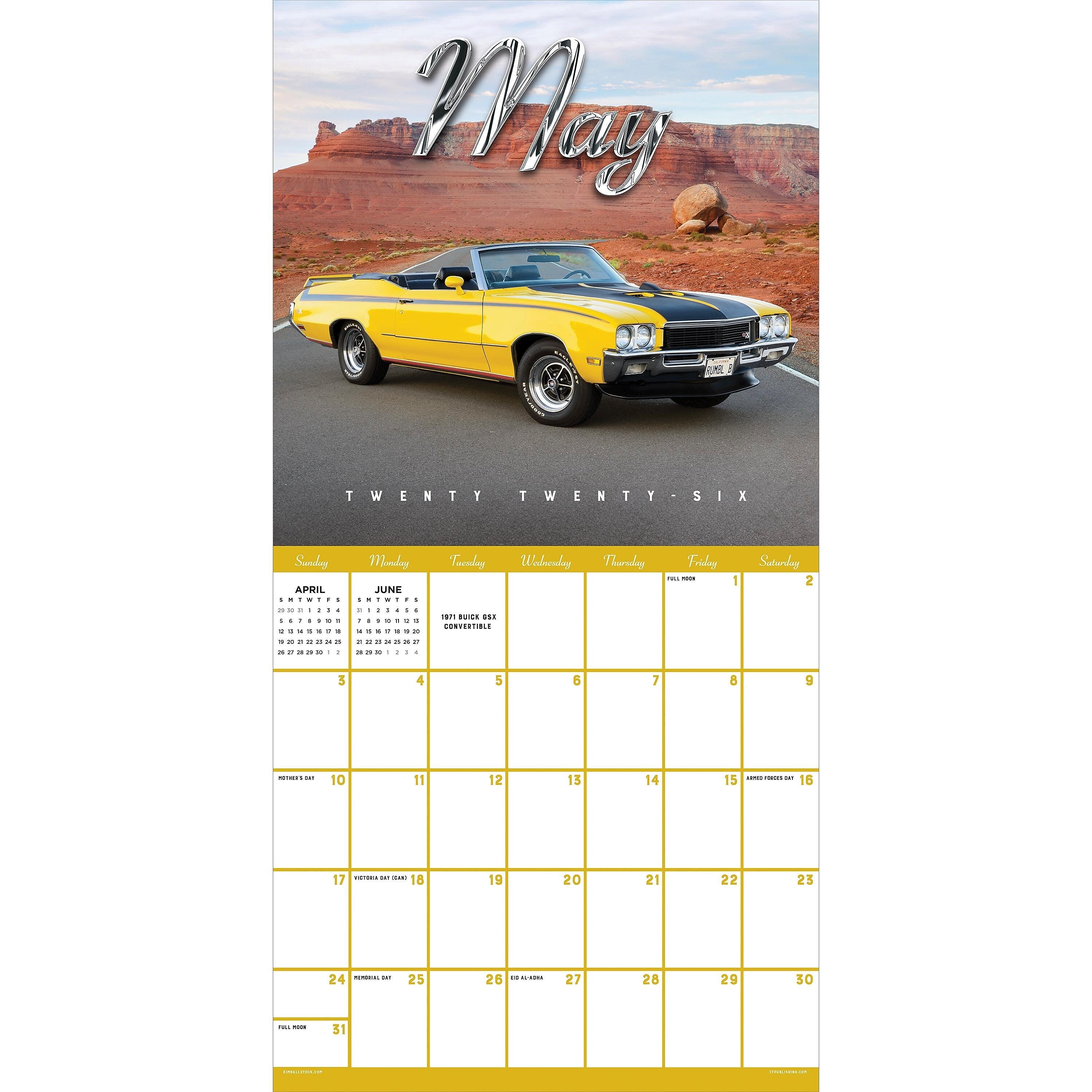 2026 TF Publishing Classic Cars 12" x 12" Monthly Wall Calendar, Multi (26-1004)
