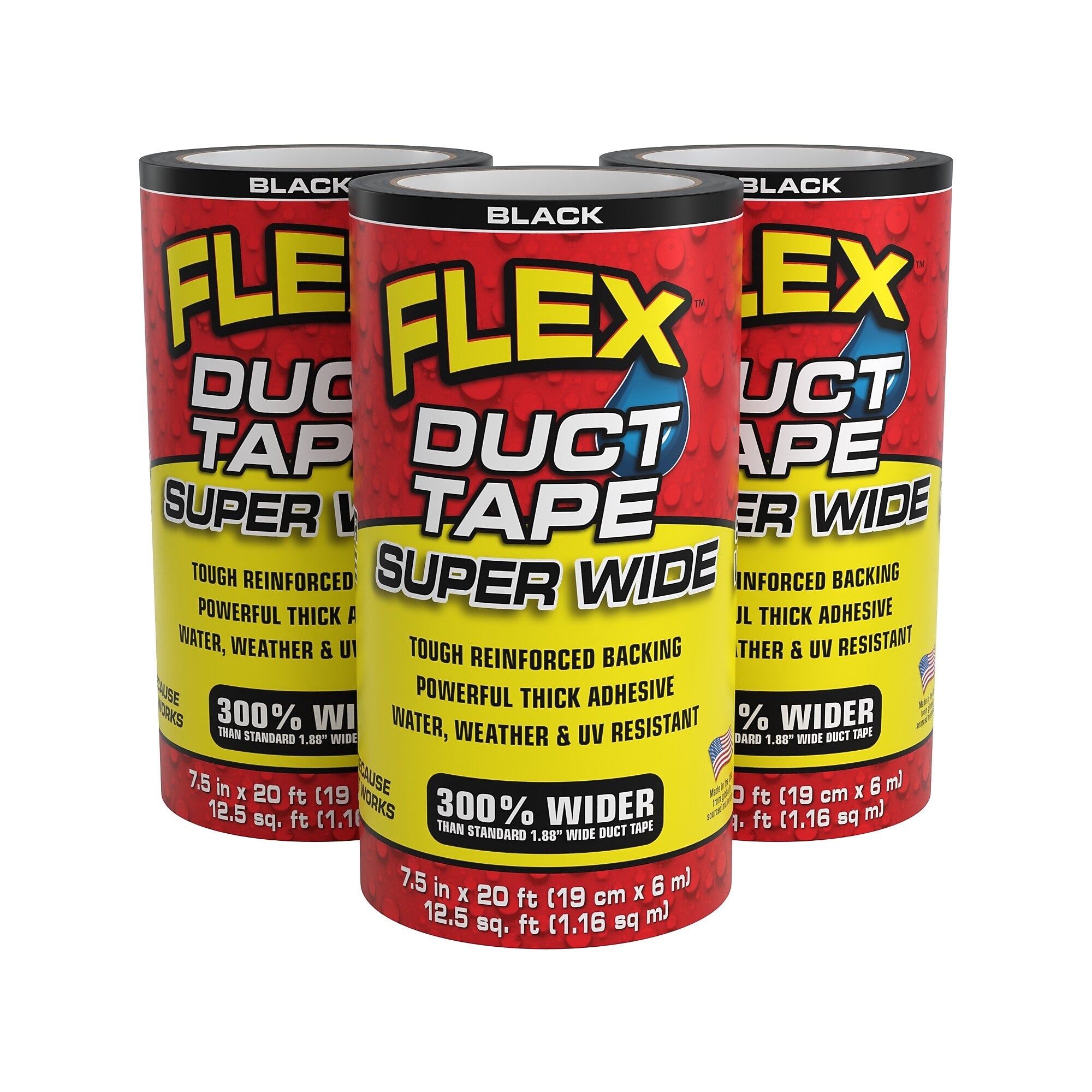 Flex Seal Super Wide Heavy Duty Duct Tape, 7.5" x 6.67 yds., Black, 3/Pack (DTBLKR7520-CS)