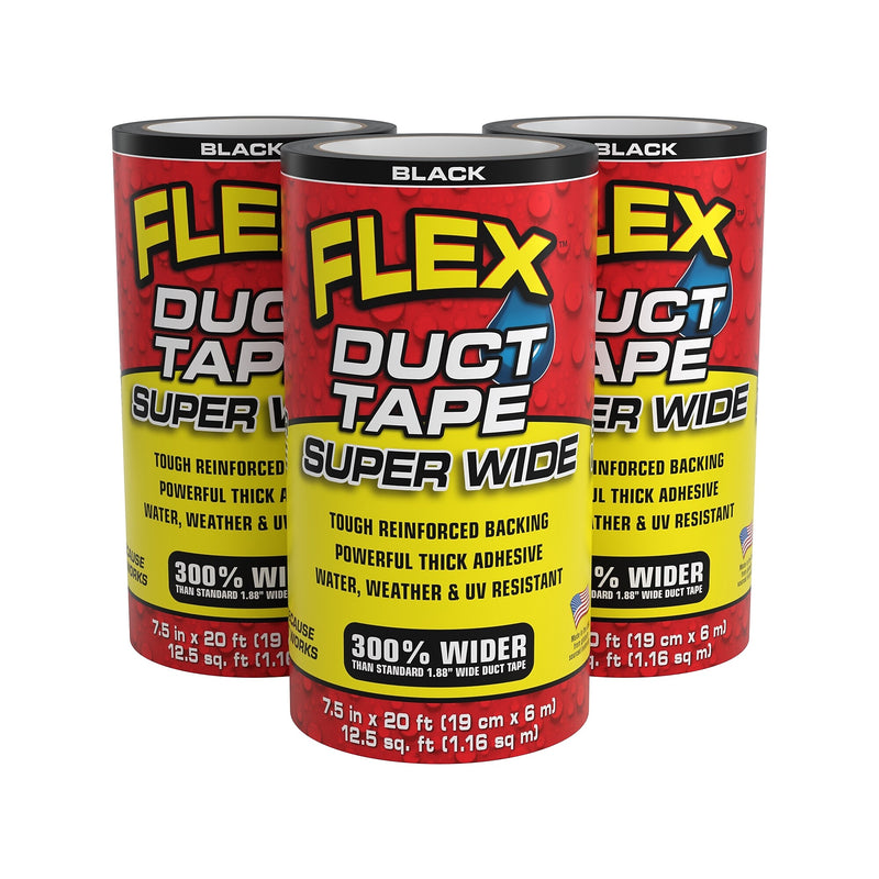 Flex Seal Super Wide Heavy Duty Duct Tape, 7.5" x 6.67 yds., Black, 3/Pack (DTBLKR7520-CS)