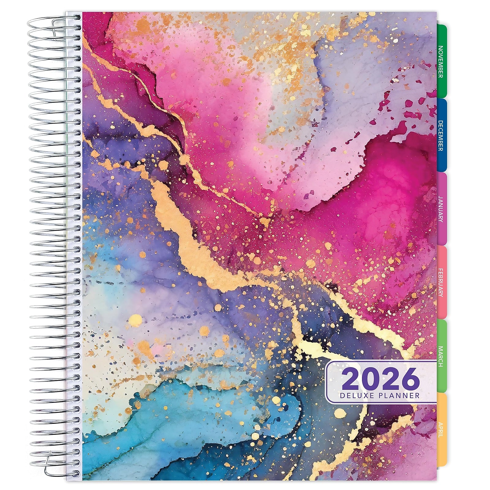 2026 Global Printed Products Rainbow Gold Marble 8.5" x 11" Weekly & Monthly Planner, Paperboard Cover (NRY26-DCY-36)