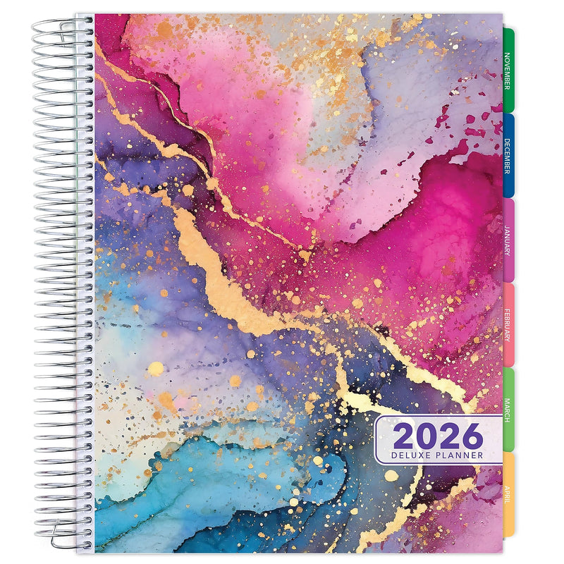 2026 Global Printed Products Rainbow Gold Marble 8.5" x 11" Weekly & Monthly Planner, Paperboard Cover (NRY26-DCY-36)