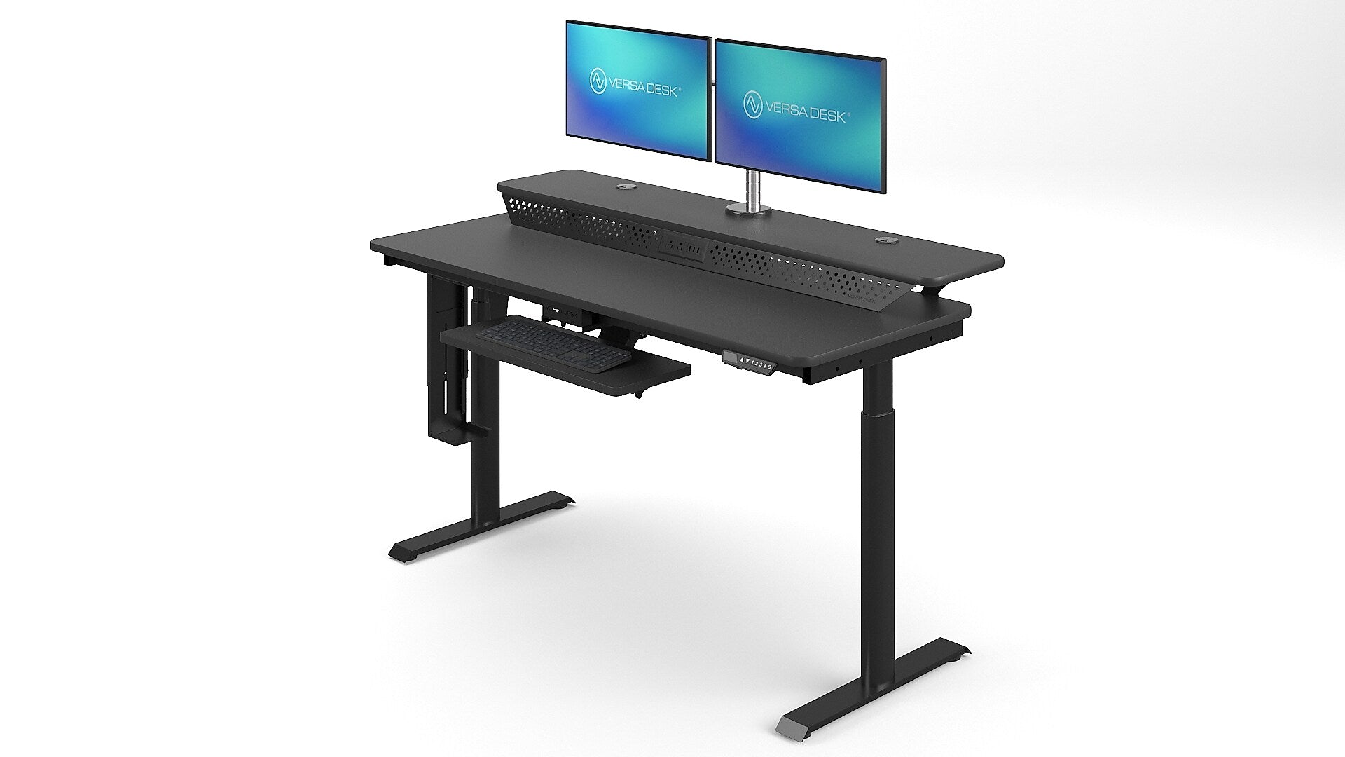 VersaDesk PowerLift Split-Level 60"W Electric Rectangular Adjustable Standing Desk, Black (PL2SD6030-BB)