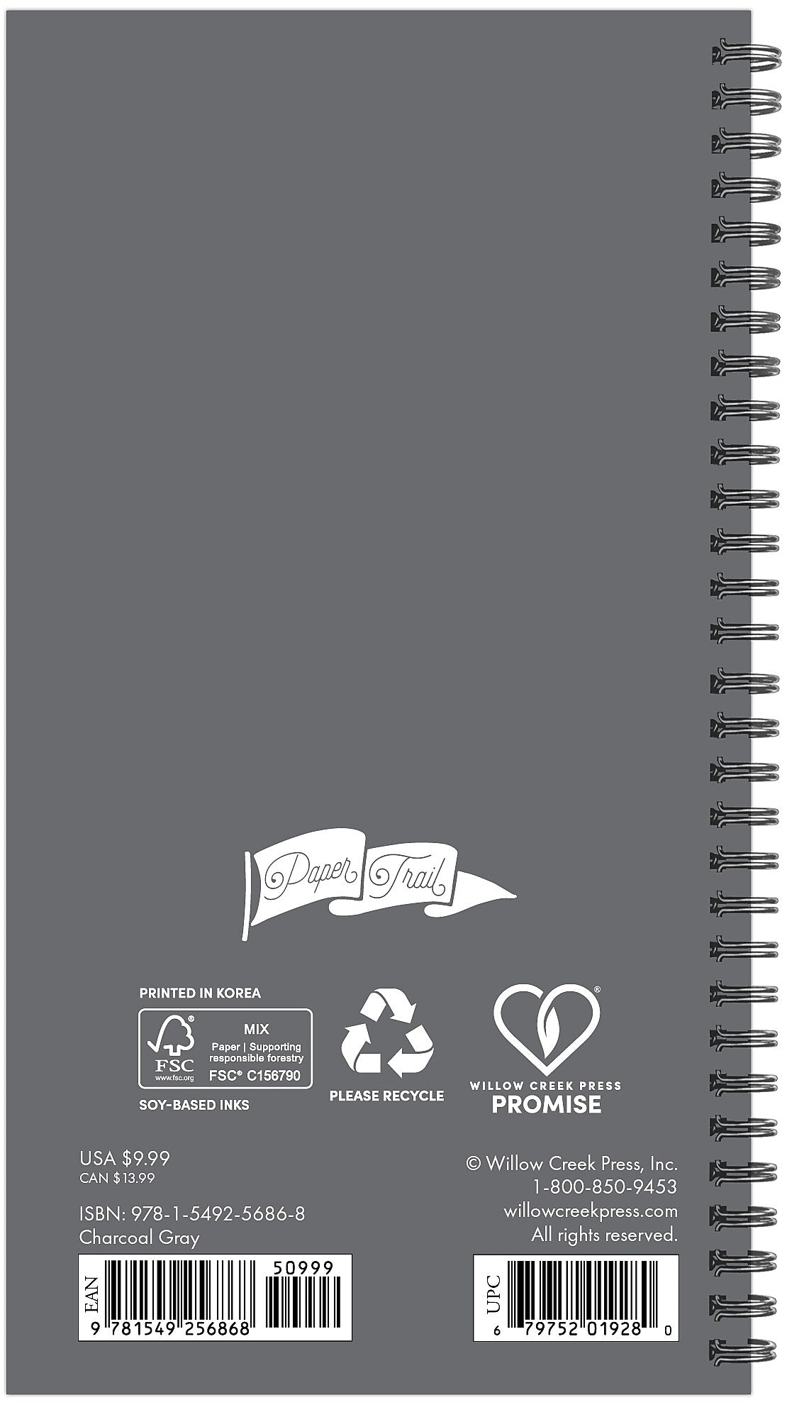 2025-2026 Willow Creek 3.5" x 6.5" Academic Year Weekly & Monthly Planner, Charcoal Gray (56868)
