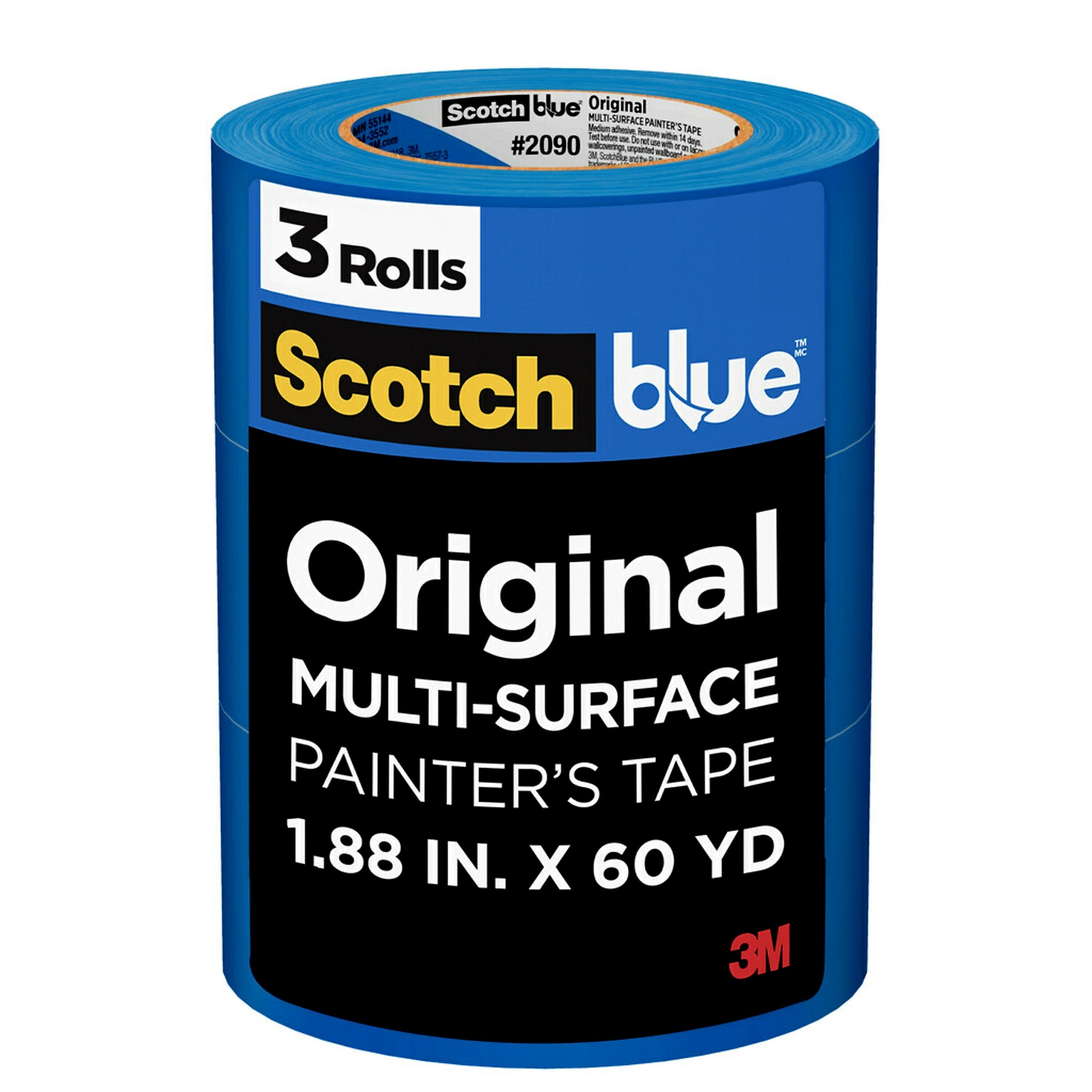 Scotch Blue Original Painter's Tape Value Pack, 1.88" x 60 yds., Blue, 3 Rolls/Pack (2090-48EP3)