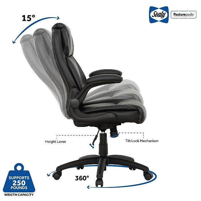 Sealy Posturepedic Hudson Ergonomic Swivel Office Chair, Black (64627)
