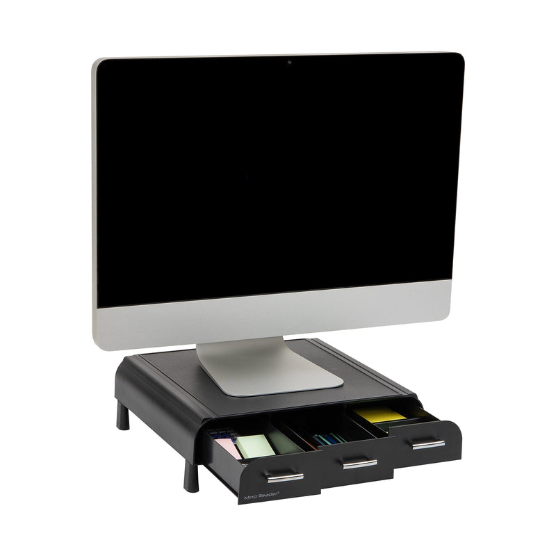 Mind Reader Monitor Stand and Desktop Organizer with 3 Storage Drawers, Black (MONSTA3D-BLK)