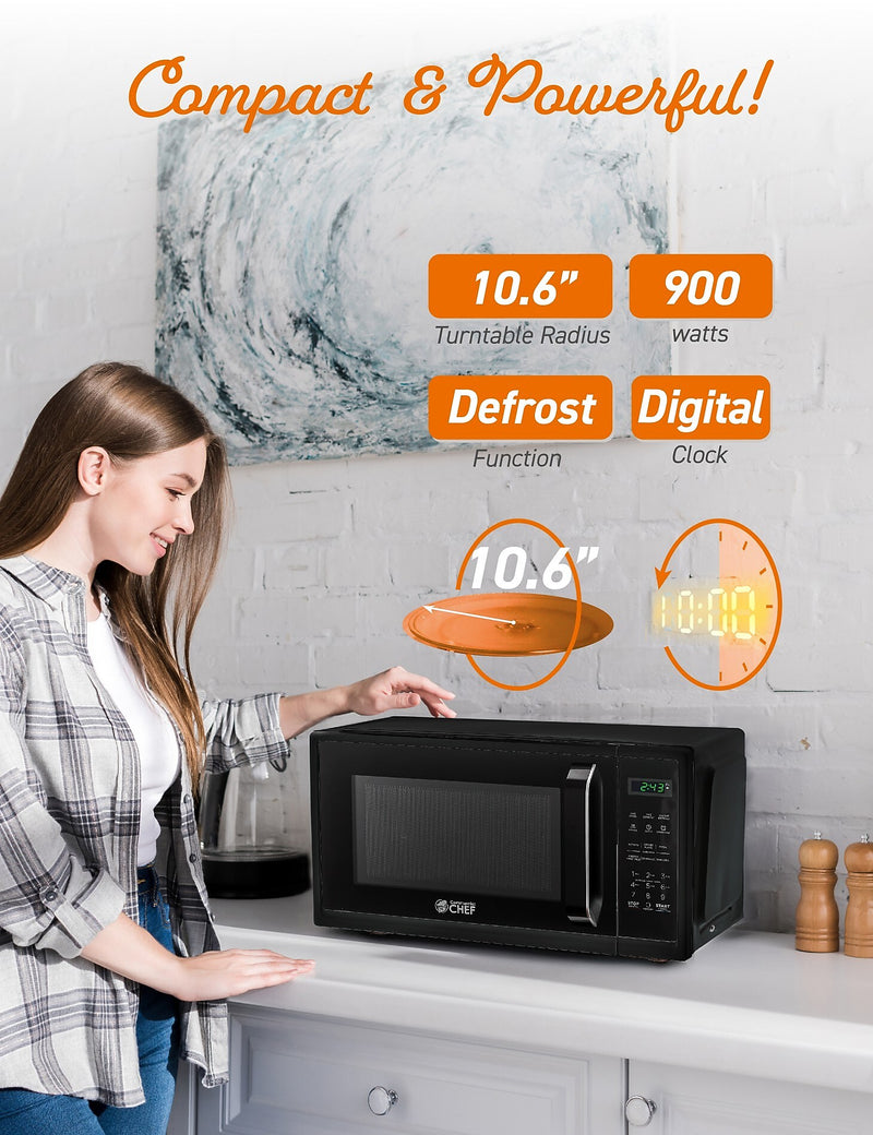 Commercial Chef 0.9 Cu. Ft. Countertop Microwave, Black (CHM9MB)