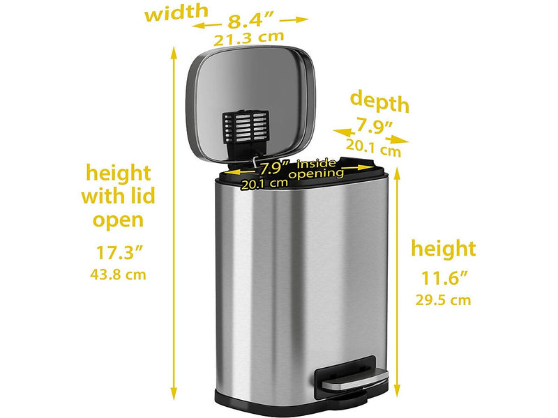 HLS Commercial Stainless Steel Step Trash Can with Hinged Lid, 1.32-Gallon, Silver (HLSS01R)