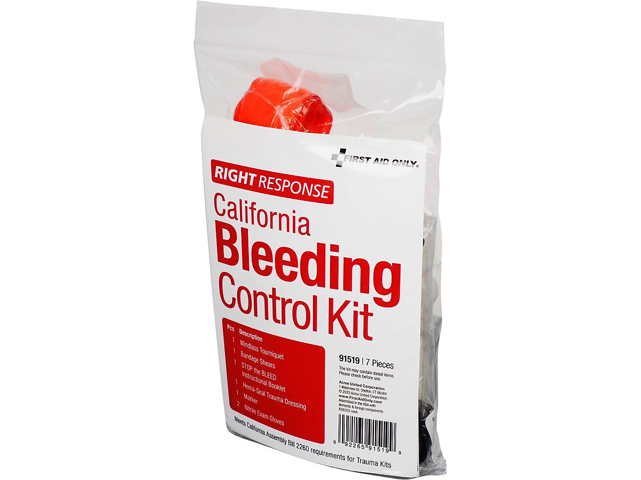 First Aid Only Bleeding Control Kit Multiple Victim Plastic Bag, California AB2260, 7 Pieces (91519)
