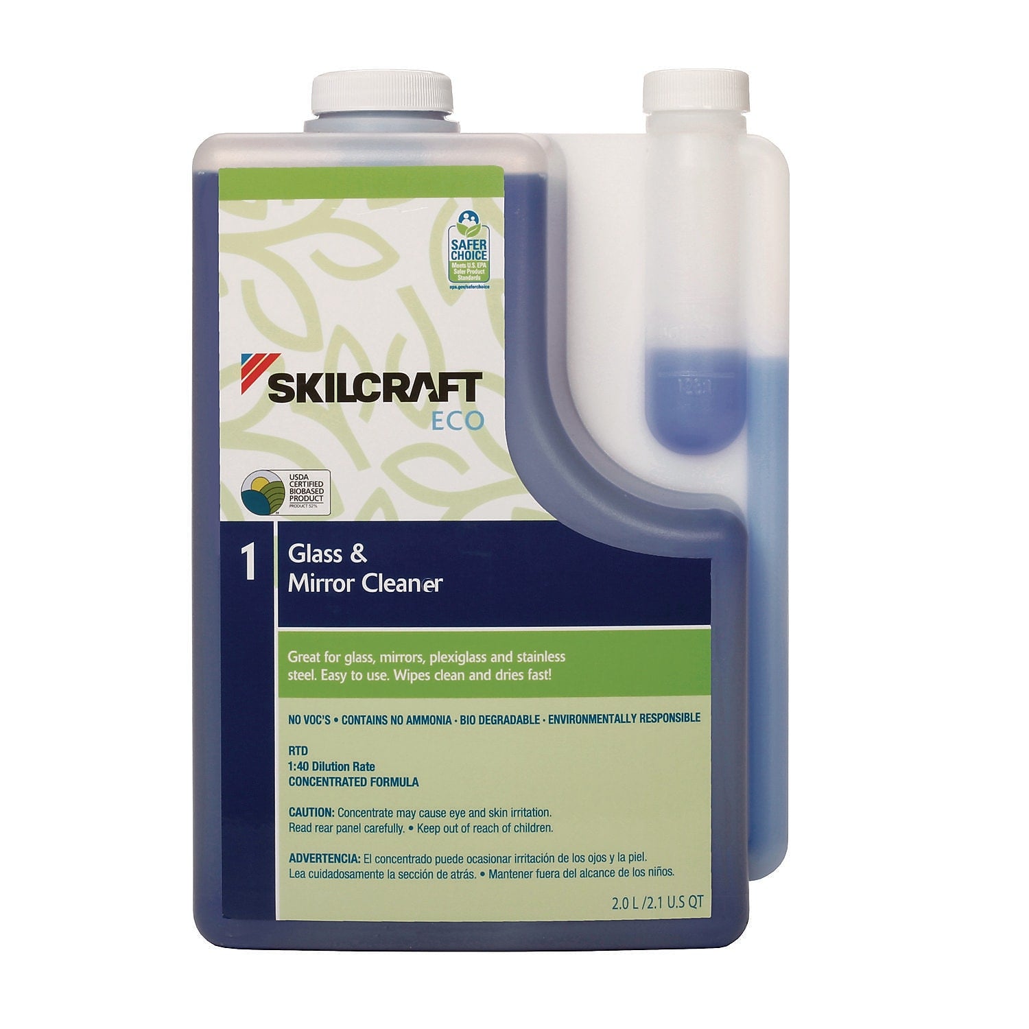 AbilityOne SKILCRAFT ECO Glass and Mirror Cleaner Concentrate, 2 Liter, 4/Pack (793-00-171-49794)