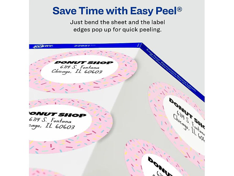 Avery Sure Feed Laser/Inkjet Round Labels, 3" Dia, Glossy White, 60 Labels/Pack (22891)